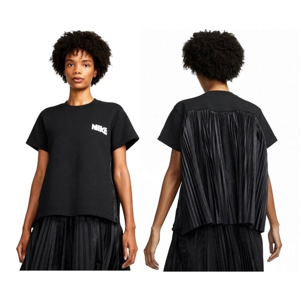 Nike Sacai Hybrid T-Shirt Black Pleated Back Side Snaps Women's Small
